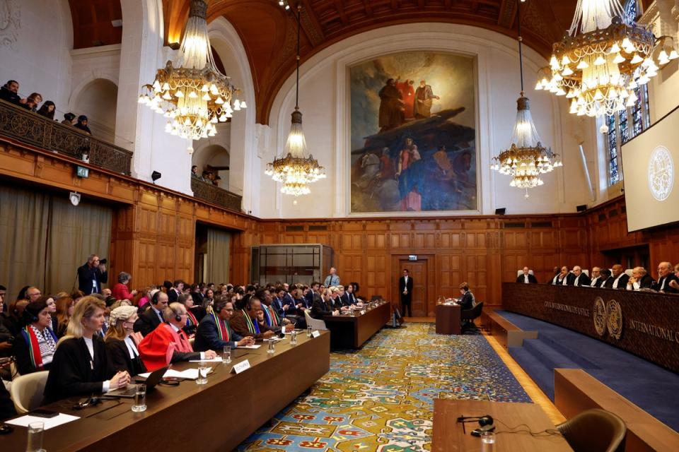 Judges at the International Court of Justice (ICJ) rule on emergency measures against Israel following accusations by South Africa that the Israeli military operation in Gaza is a state-led genocide, in The Hague, Netherlands, on Friday (REUTERS)