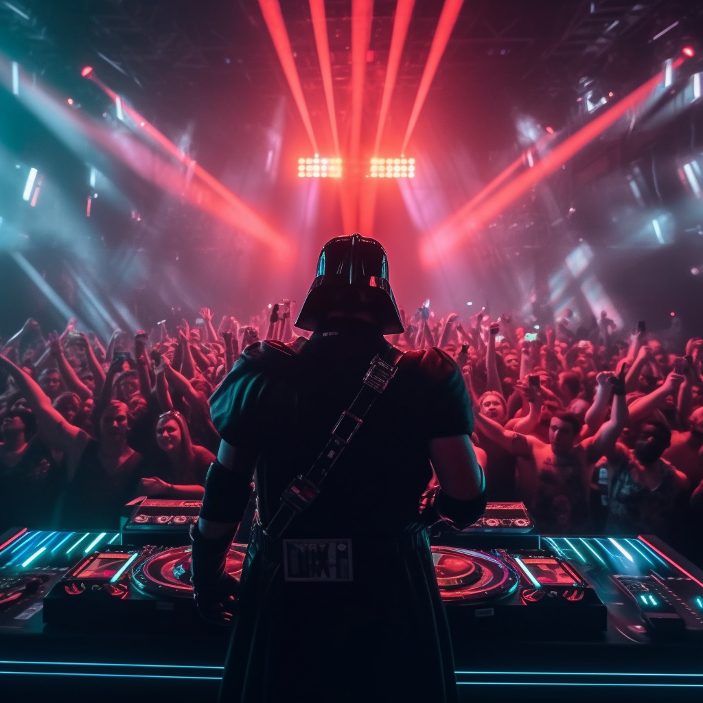 darth vader djing a set in the club