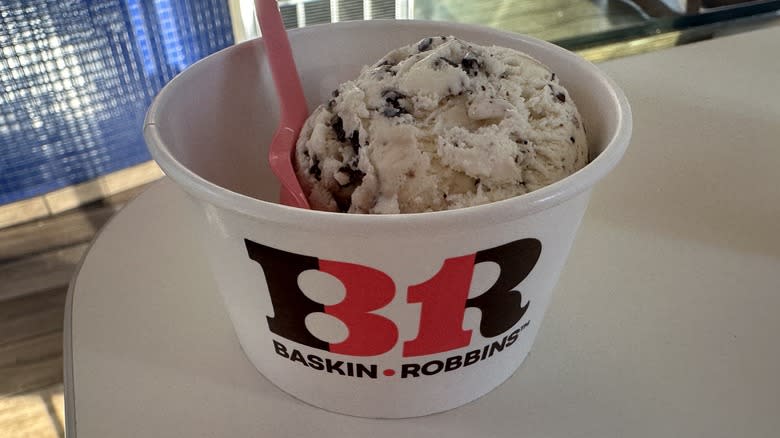 Chocolate chip ice cream with spoon