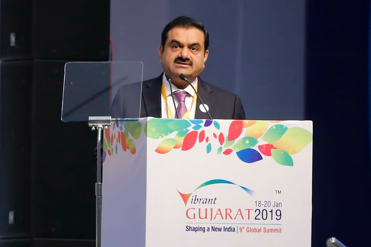 Adani group Chairman Gautam Adani speaks during the inauguration of the 9th Vibrant Gujarat Global Summit in Gandhinagar, India, 18 January 2019 (AP)