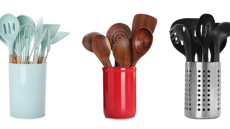 silicon, wood, and plastic utensils