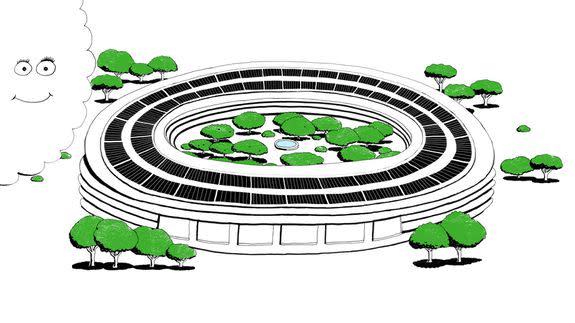 Apple's spaceship-style Apple Park looks just as good in cartoon form.