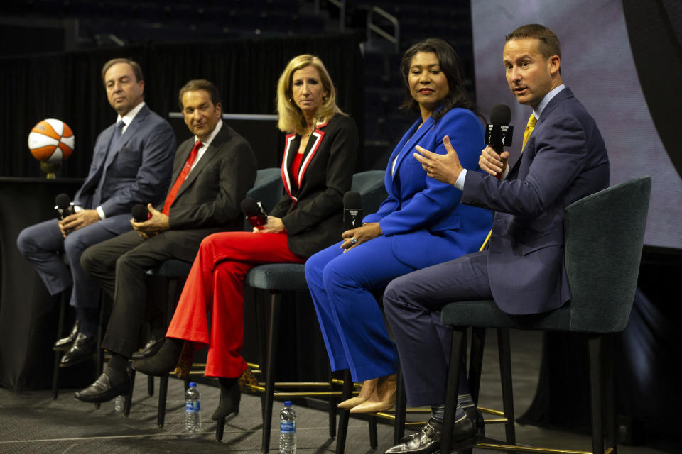 Golden State Warriors president and COO Brandon Schneider speaks during a news conference to announce an expansion WNBA franchise in the San Francisco Bay Area. (D. Ross Cameron/USA TODAY Sports)