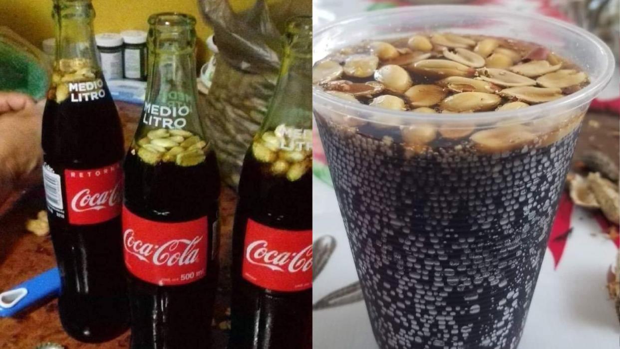 Coca-Cola con cacahuates, una rara combinación. (X/@OscarGomezPonce /@JoseZuniga099)