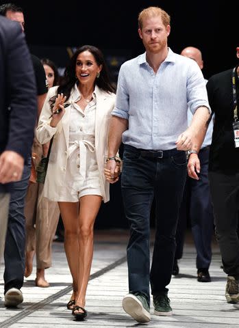 <p>Jordan Pettitt/PA Images via Getty Images</p> Meghan Markle and Prince Harry attend the Invictus Games on Sept. 15, 2023