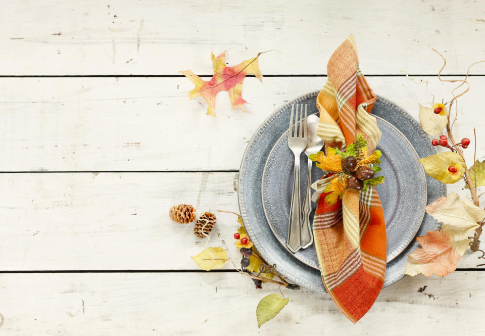 Dessert party: Autumn place setting on tabletop for dessert party