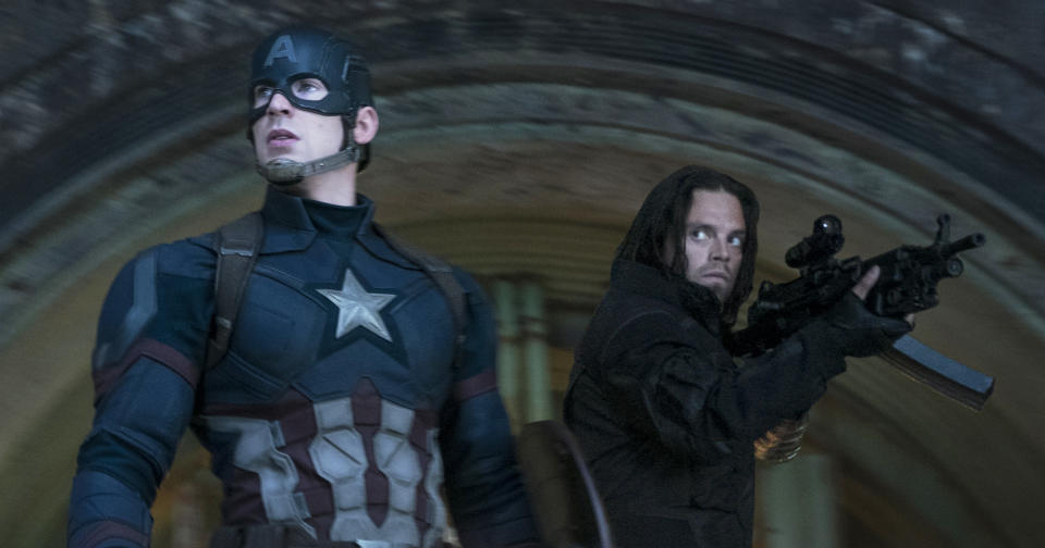 Chris Evans as Captain America/Steve Rogers and Sebastian Stan as Winter Soldier/Bucky Barnes in <i>Captain America: Civil War</i><span class="copyright">Walt Disney Studios Motion Pictures</span>