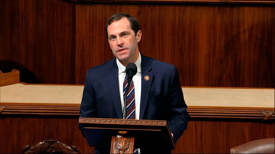 Rep. Jason Crow, D-Colo., speaks as the House of Representatives debates the articles of impeachment against President Donald Trump at the Capitol in Washington, Wednesday, Dec. 18, 2019.