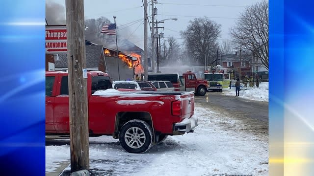 At least one person was injured after a 2-alarm fire broke out at Thompson's Market in West Sunbury, Pa. Photo courtesy: Jack Kastelic III