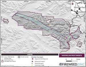 Map 1 – Macmillan Pass Project: Locations of the 2020 exploration targets, advanced prospects, and known deposits.