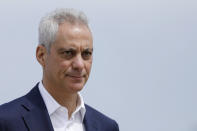 FILE - In this April 22, 2019, file photo, Chicago Mayor Rahm Emanuel waves as he arrives at a news conference outside of the south air traffic control tower at O'Hare International Airport in Chicago. The fatal police shooting of a Black teen in Chicago seven years ago is looming large over the city’s former mayor, Emanuel, as he looks to win confirmation as President Joe Biden’s ambassador to Japan. Several liberal House lawmakers and activists complain that Emanuel's handling of the death of 17-year-old Laquan McDonald, who was shot 16 times as he ran away from police, should have disqualified him for consideration for a coveted role. (AP Photo/Kiichiro Sato, File)