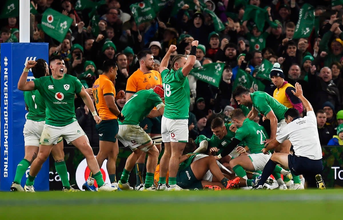 Ireland celebrated a hard-fought win over Australia  (REUTERS)