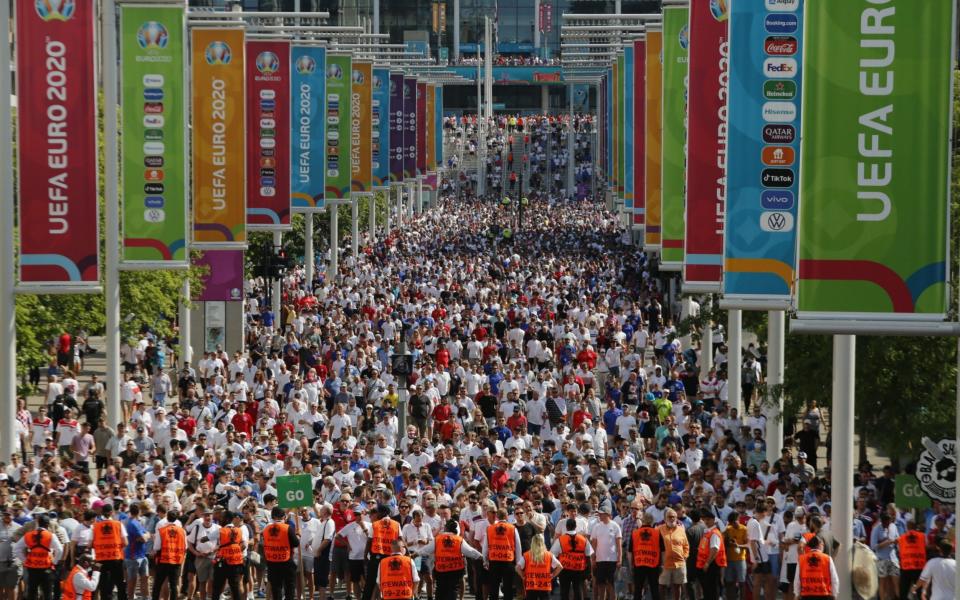 England football fans leave Wembley after the team's opening match of the Euros. It was a trial event for crowds  -  Anadolu Agency