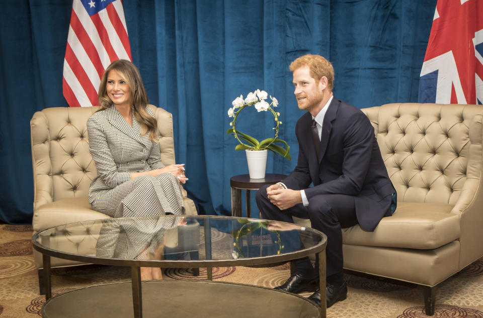 Prince Harry during a Bilateral meeting with First Lady of the United States Melania Trump at the Sheraton ahead of the start of the 2017 Invictus Games in Toronto, Canada.