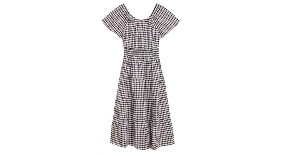 Pure Cotton Checked Midi Waisted Dress