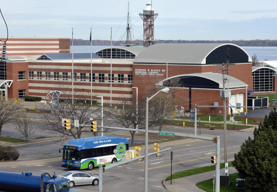 Blasco Library, in Erie, is shown near the city's bayfront in this April 2020 file photo.