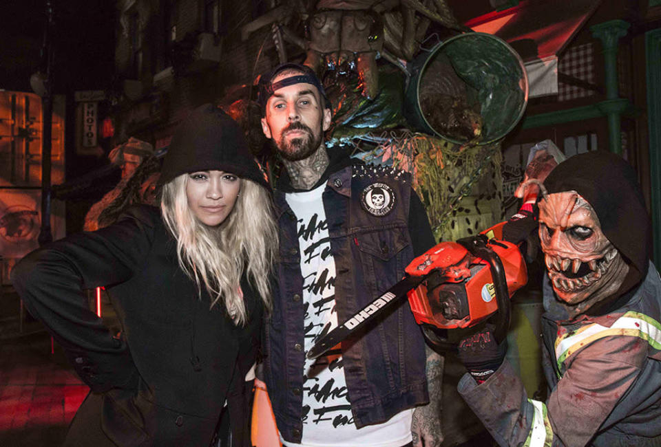 New couple Rita Ora and Travis Barker encountered someone at Halloween Horror Nights who obviously didn’t like the idea of them being together. (Courtesy of NBC Universal) 