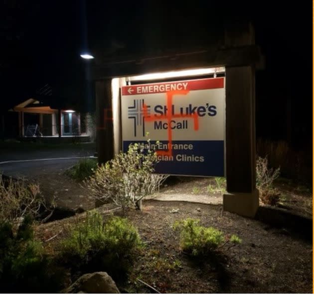 Police are investigating after a central Idaho hospital was vandalized with spray-painted swastikas. (Photo: Courtesy of St. Luke's McCall Medical Center)