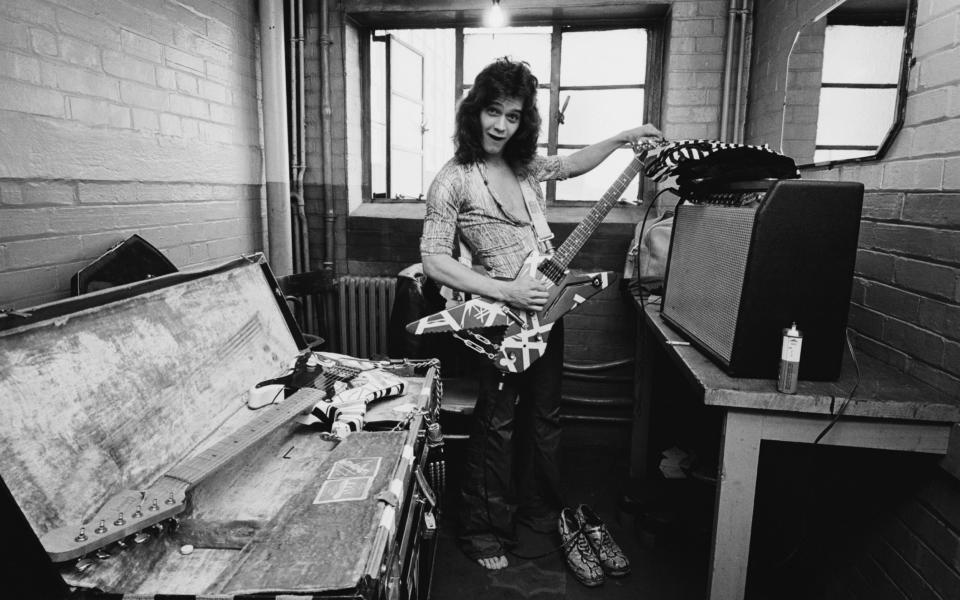 Eddie Van Halen of Van Halen backstage at Lewisham Odeon in London, 1978 - Fin Costello/Redferns