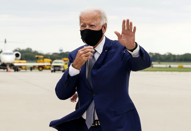 Democratic presidential nominee Joe Biden arrives in Milwaukee, Wisconsin