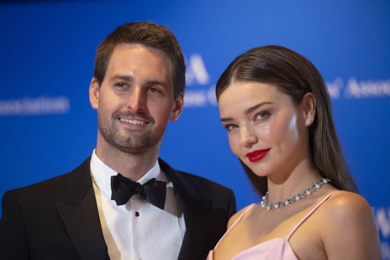 Miranda Kerr (R) welcomed her fourth child, her third with her husband, Evan Spiegel. File Photo by Bonnie Cash/UPI