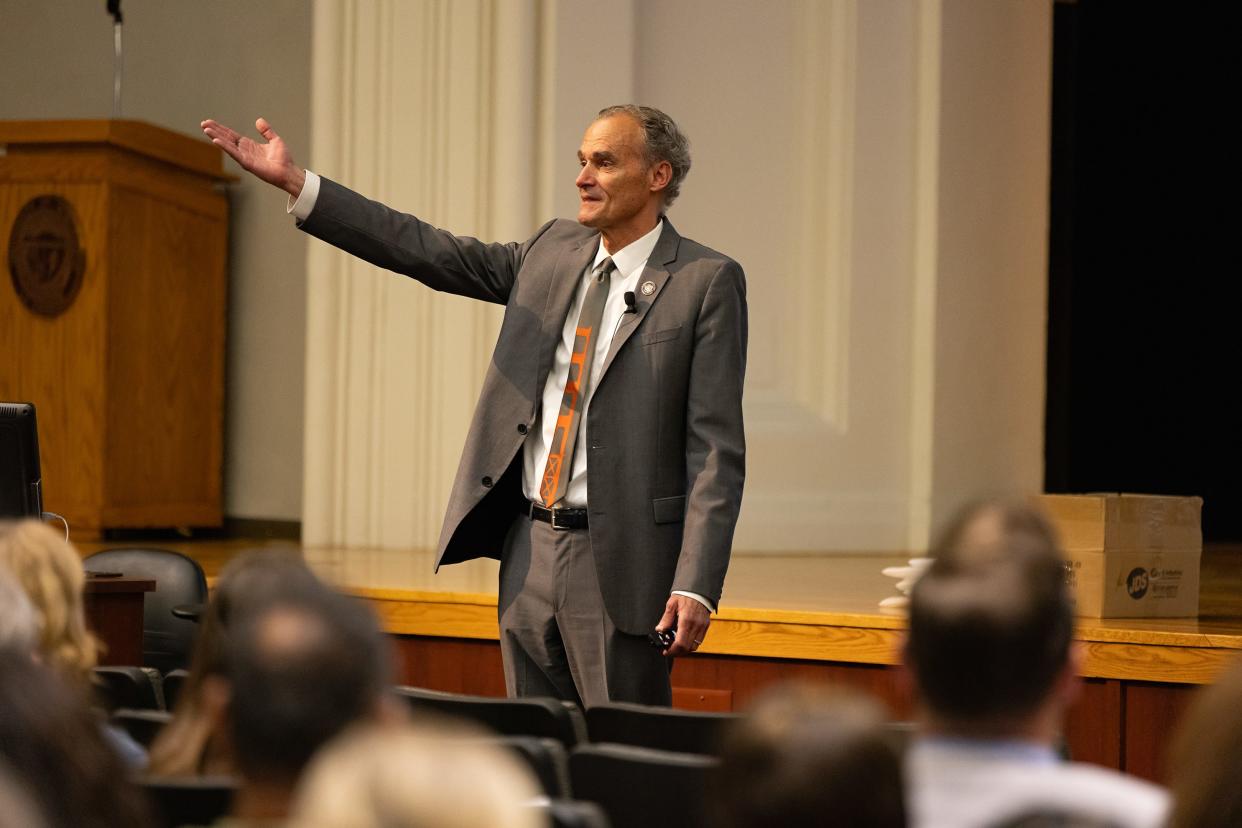 University of Wisconsin-La Crosse Chancellor Joe Gow announced he would step down at the end of the 2023-24 school year during his annual university address Monday.