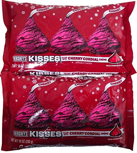 Holiday Hershey's Kisses Milk Chocolate with Cherry Cordial Crème, 10-Ounce Bag (Pack of 2)