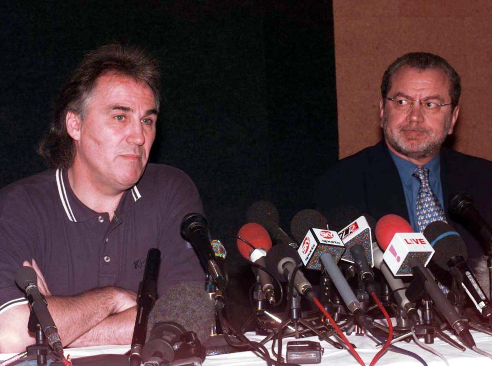 Gerry Francis (left) with Tottenham Hotspur Chairman Alan Sugar at a news conference today (Wednesday) confirming the dramatic speculation last night that Francis has been replaced as manager by Christian Gross, the Swiss-born manager of Grasshoppers Zurich.  Watch for PA Story.  Photo by Sean Dempsey/EDI/PA.