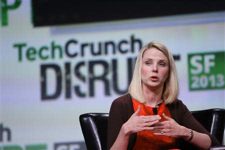 Marissa Mayer, President and CEO of Yahoo!, speaks on stage during a fireside chat session at TechCrunch Disrupt SF 2013 in San Francisco, California September 11, 2013. REUTERS/Stephen Lam