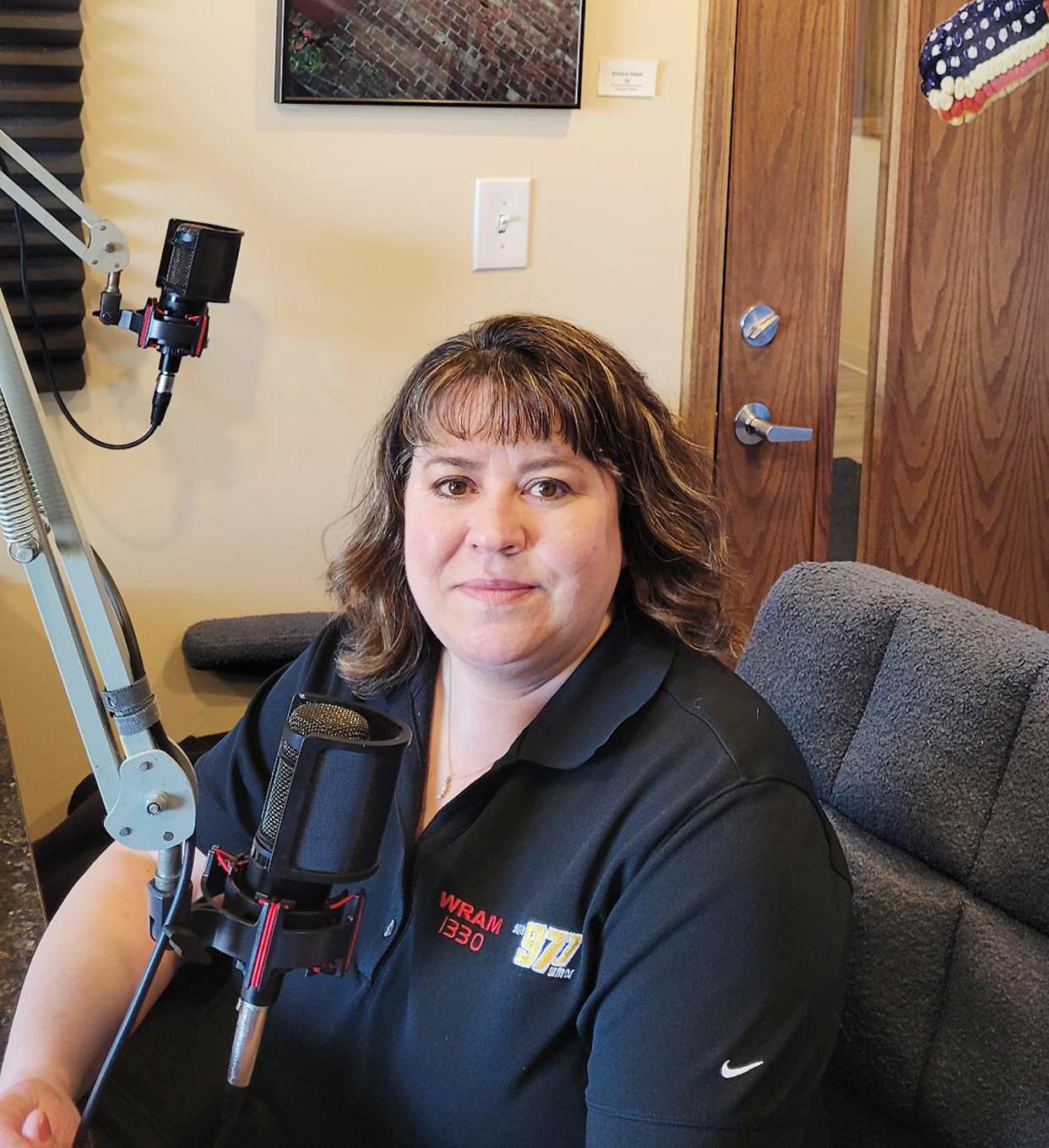Vanessa Treat Wetterling in the studio of her business, WMOI-WRAM radio in Monmouth.