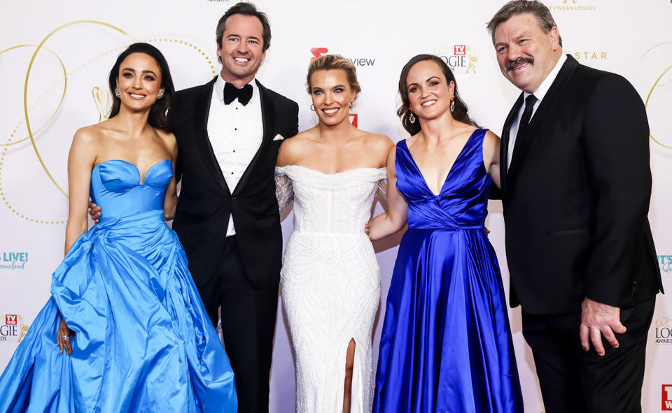 Abbey Gelmi, Hamish McLachlan, Abbey Holmes, Daisy Pearce and Brian Taylor, pictured here at the 2022 Logie Awards.