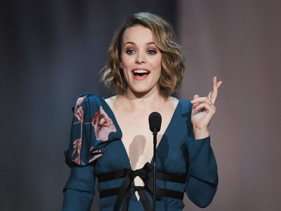 Rachel McAdams speaks into a microphone