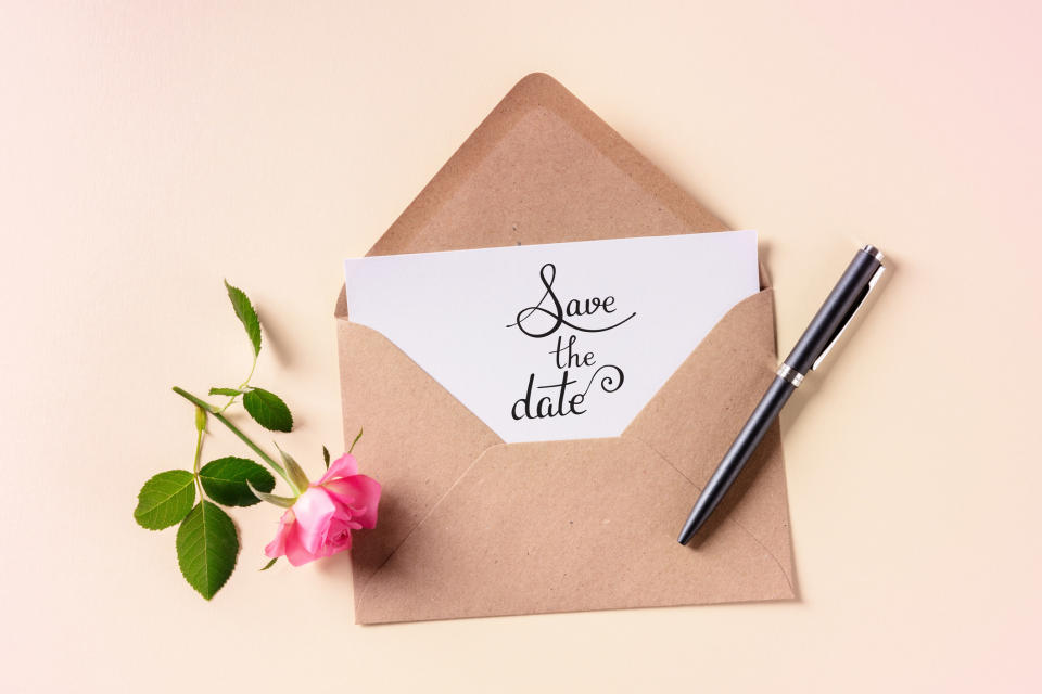 A save the date letter in an envelope