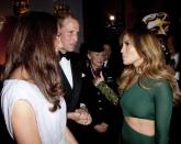 <p>The royals speak to Jennifer Lopez a the BAFTA event in LA in 2011.</p>