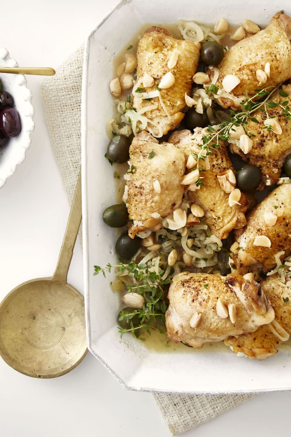 Braised Chicken Thighs With Almonds and Olives