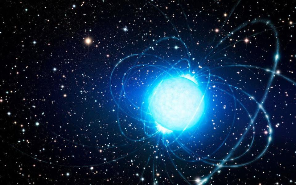 Uma possibilidade é que as rajadas venham de magnetares, uma classe de estrela de nêutrons (Imagem: Reprodução/ESO/L. Calçada)