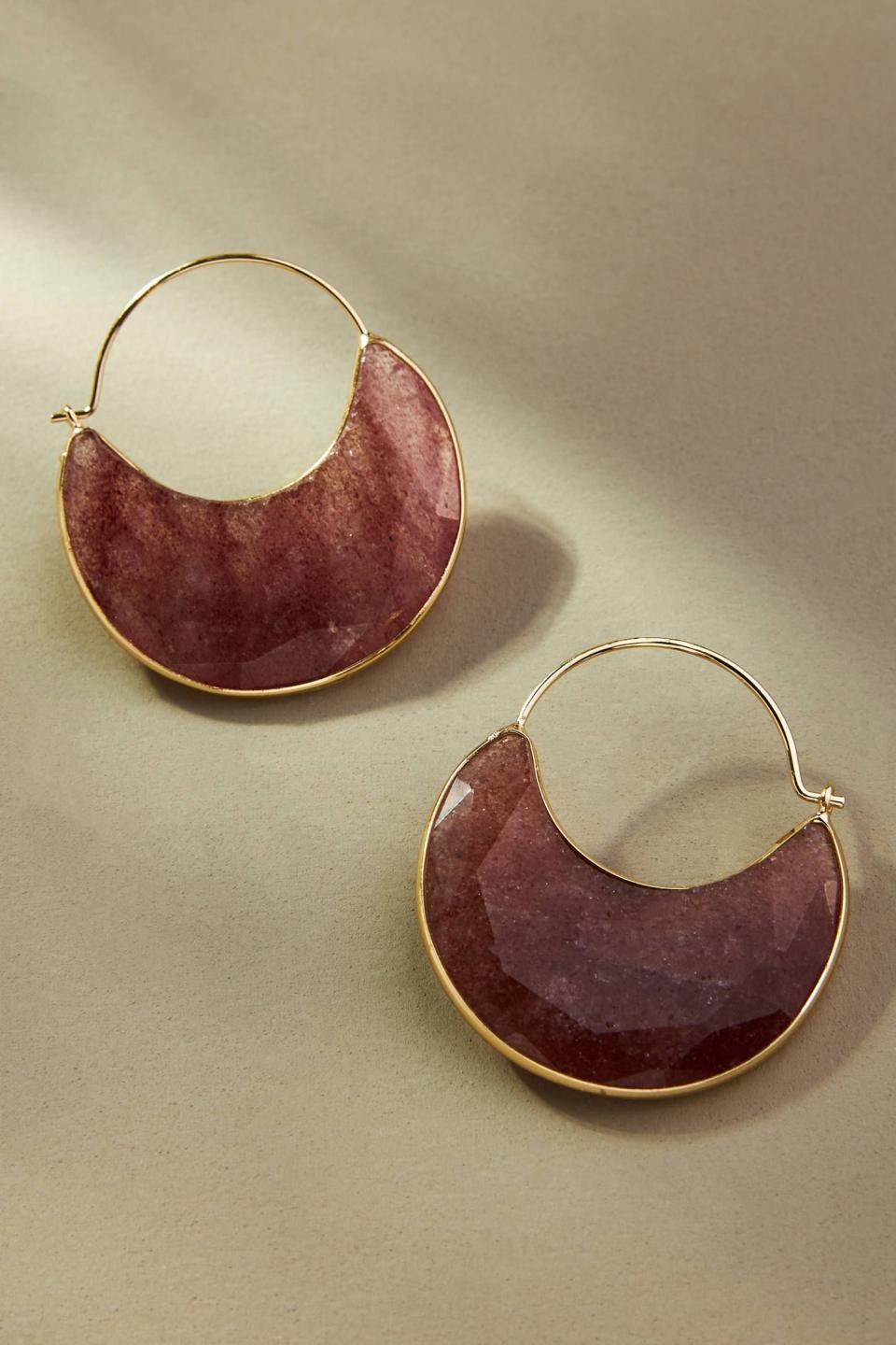 36) Crescent Stone Hoop Earrings