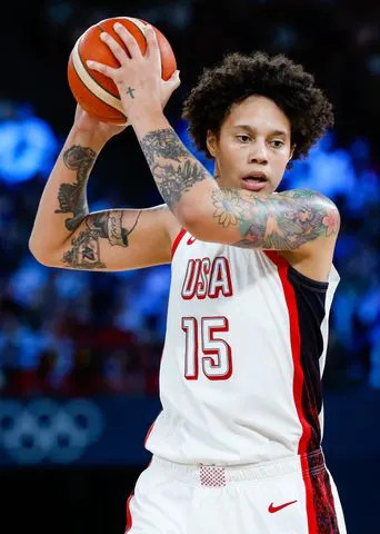 <p>Manu Reino/Europa Press via Getty</p> Brittney Griner playing during a game at the 2024 Paris Olympics on August 9, 2024