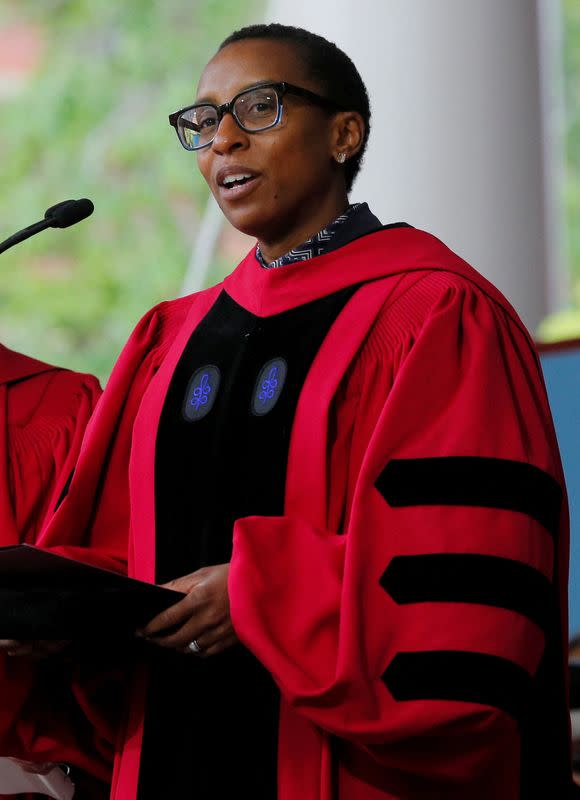 FILE PHOTO: Dean Claudine Gay speaks during Commencement Exercises at Harvard University in Cambridge