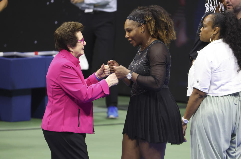 Serena fist-bumping Billie Jean King at the site of Serena's US Open match