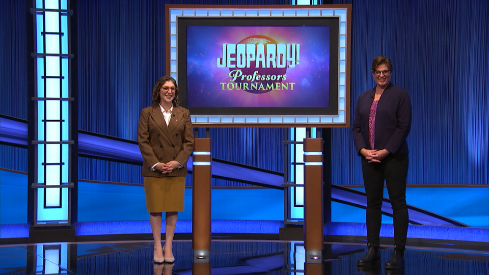 Penn State English Professor Hester Blum, right, is one of the instructors from 15 colleges and universities to compete in the first ever “Jeopardy!” professors tournament, hosted by Mayim Bialik. The tournament begins Monday and airs on consecutive weeknights until a champion is crowned on Friday, Dec. 17.