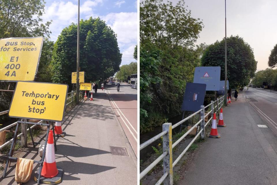 The left-hand picture shows the bus stop on Sunday (May 21) and the right-hand picture on Monday (May 22) &lt;i&gt;(Image: Kate Martin Wilson)&lt;/i&gt;