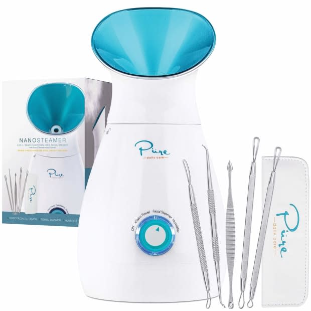 <p>No need to spend $ at the spa.</p><p><strong><a href="https://www.amazon.com/NanoSteamer-3-Humidifier-Blackheads-Stainless/dp/B01BPKUCRE?keywords=facial+steamer&qid=1573749909&sr=8-1-spons&psc=1&spLa=ZW5jcnlwdGVkUXVhbGlmaWVyPUExQVQ1VTNLM1BFUEVDJmVuY3J5cHRlZElkPUEwMTUwMTk4TDVQRlZMUDBSSFJMJmVuY3J5cHRlZEFkSWQ9QTAzMzI4NTcyMlJON0RUSVQ2T09TJndpZGdldE5hbWU9c3BfYXRmJmFjdGlvbj1jbGlja1JlZGlyZWN0JmRvTm90TG9nQ2xpY2s9dHJ1ZQ%3D%3D&linkCode=ll1&tag=parade03-20&linkId=377cf883336698eed02a41b4f45b667d&language=en_US&ref_=as_li_ss_tl" rel="nofollow noopener" target="_blank" data-ylk="slk:NanoSteamer Nano Ionic Facial Steamer, $39.95 on Amazon;elm:context_link;itc:0;sec:content-canvas" class="link ">NanoSteamer Nano Ionic Facial Steamer, $39.95 on Amazon </a></strong></p><p>Amazon</p>