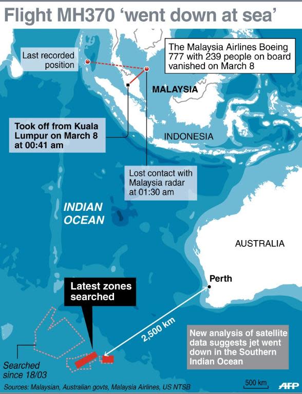 Map updating the search for the Malaysia Airlines Flight MH370