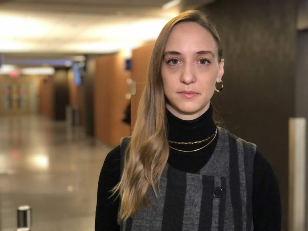 Ashley Werhun was at the Montreal courthouse Monday, where she reluctantly agreed to pay a $3,750 fine to Revenu Québec for not properly registering her Airbnb listing. Werhun said she hasn't rented her property since new rules were introduced in 2019. (Charles Contant/CBC - image credit)