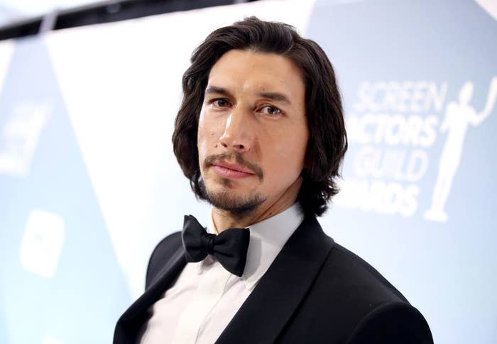 Adam Driver in a tuxedo on the red carpet at a Screen Actors Guild Awards event