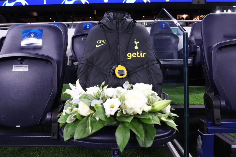 A wreath for Gian Piero Ventrone at Tottenham’s stadium. (Tottenham Hotspur FC via Getty Images)