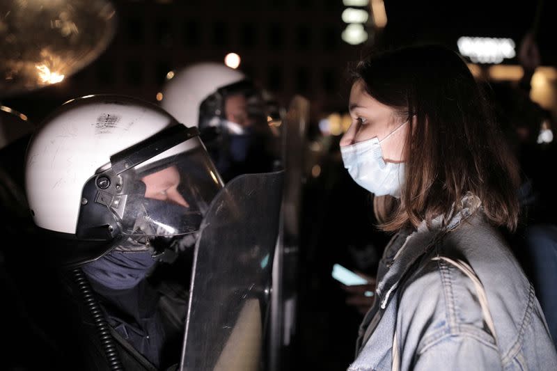 People protest against imposing further restrictions on abortion law in Warsaw