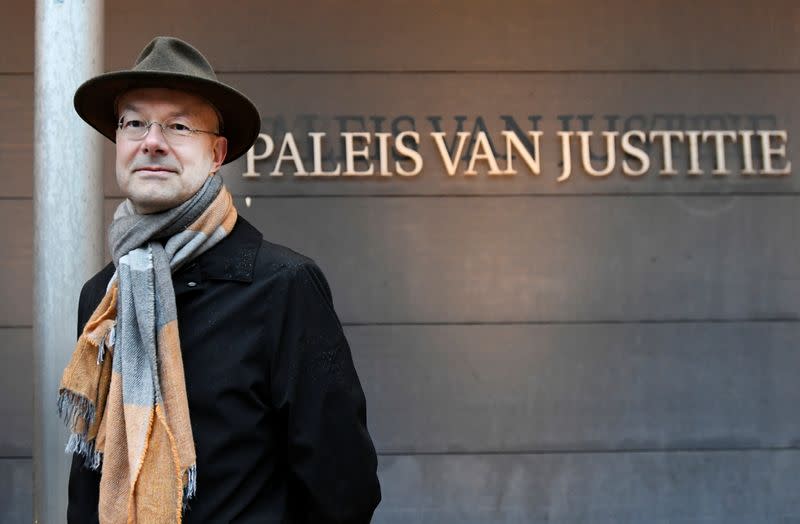 Protest outside court during a hearing in a case against Royal Dutch Shell, in The Hague