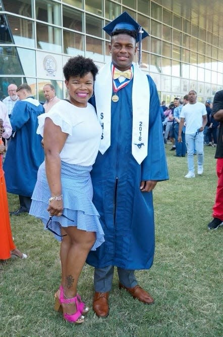 Jacksonville Jaguars defensive tackle Tyler Lacy and mother Veronica at his 2018 high school graduation.